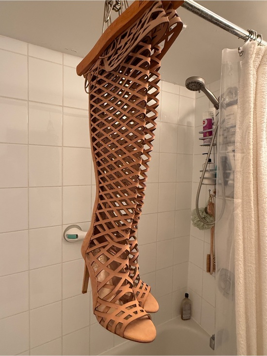 Vince Camuto Shoes - Vince Camuto Tan Lattice Over-the-Knee Stiletto Boots with 4 inch heels